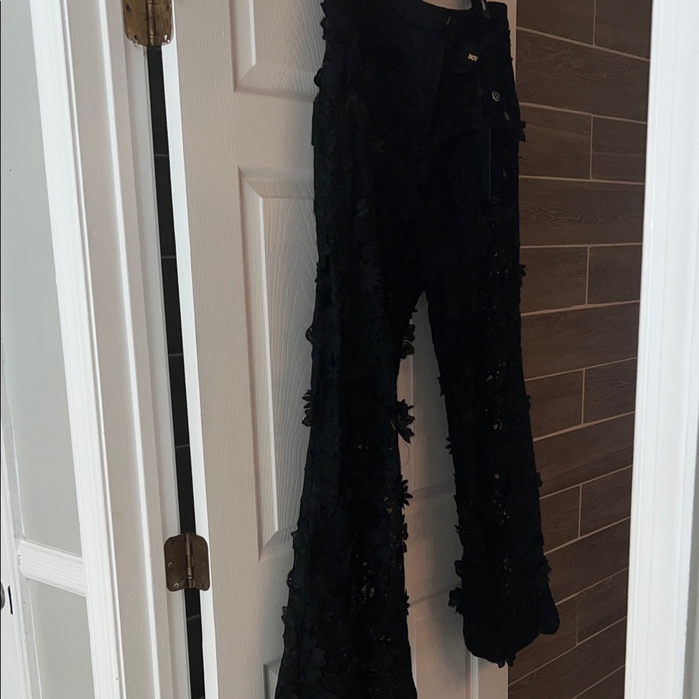 Fashion Nova Black Floral Lace Flare Pants